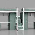 Functional Bunk Bed Design With White Frame Green Cabinets Ladder And Desk Storage 3d model