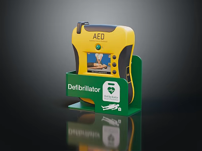 Medical Device AED Defibrillator Portable Emergency Life Saving Equipment With Wall Mount Bracket 3d model