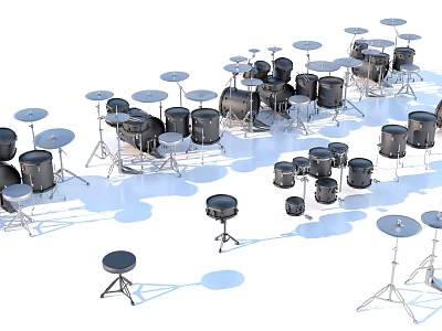 Variety Of Musical Instruments And Art Drawing Tools In Display Setup 3d model