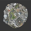 Detailed Aerial Planning of Urban Area with Buildings Green Spaces Roads and Water Features