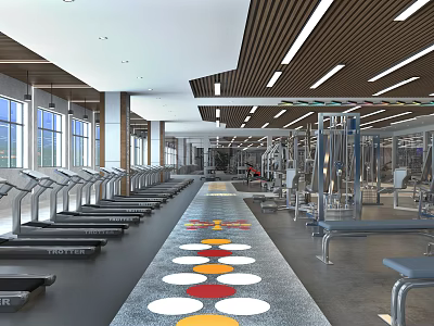 Modern Gym Interior With Treadmills Strength Training Equipment And Workout Space 3d model