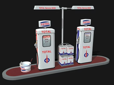 TOTAL Service Station Setup With Fuel Pumps Overhead Signs And Containers 3d model
