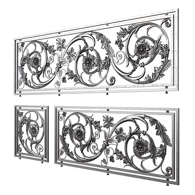 Ornamental Wrought Iron Fence With Intricate Floral Designs And Various Panels 3d model