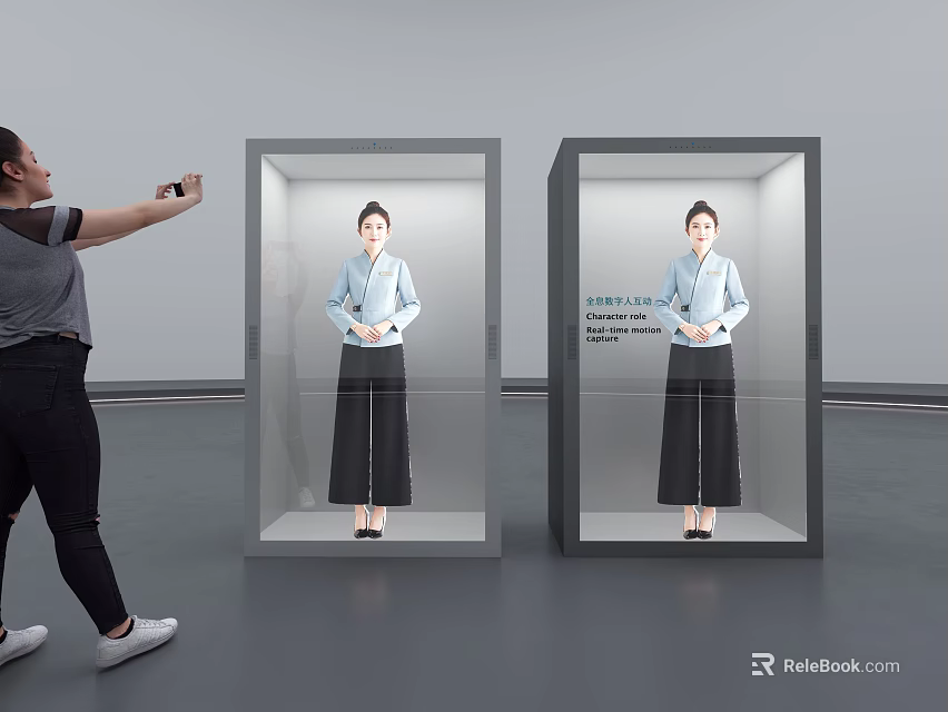Popular Photo Spot With Two Display Cases Featuring Blue Top Black Skirt Figure 3d model 