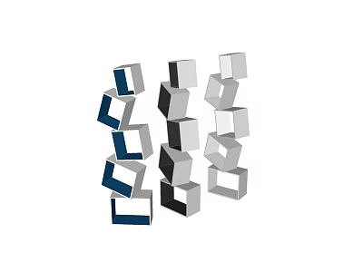 Modern Geometric Stacked Cube Bookcase In Blue Black White Colors 3d model