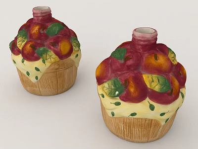 Decorative Food Shaped Ceramic Bottles With Fruit Patterns And Woven Base 3d model