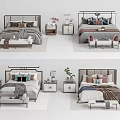 Modern Double Bed Interior Design With Bedside Tables Decorative Pillows And Throw Blankets 3d model
