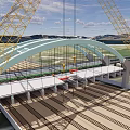 Modern Bridge Construction Site Featuring Cranes Steel Structure And Rail Tracks 3d model