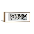 Dynamic Chinese Animal Painting with Running Horses in Traditional Ink Style on Grassland