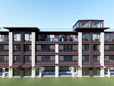 Modern Multi Story Detached Villa With Large Windows Green Lawn And Swimming Pool 3d model