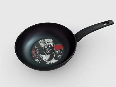 Stylish Black Frying Pan With Decorative Pattern And Black Handle For Kitchen Cookware 3d model