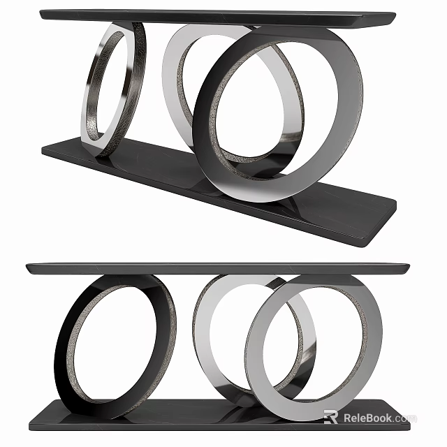 Modern Console Table With Sleek Metal Rings And Black Base Design 3d model 
