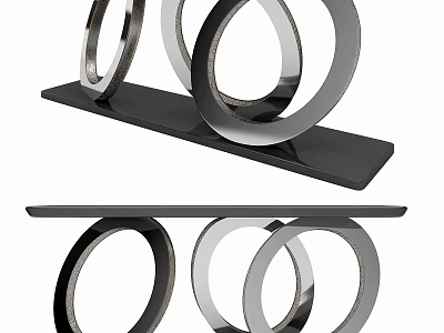 Modern Console Table With Sleek Metal Rings And Black Base Design 3d model