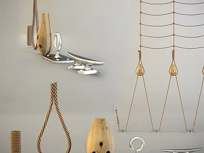 Wooden And Metal Household Supplies With Rope Design For Modern Home Organization Decor 3d model