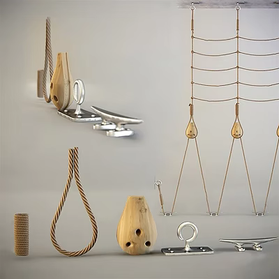 Wooden And Metal Household Supplies With Rope Design For Modern Home Organization Decor 3d model