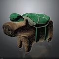 Green Turtle on Brown Animal Stuffed Toy with Soft Body and Green Shell