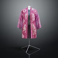 Elegant Long Pink Kimono Style Coat With White Floral Pattern On Mannequin