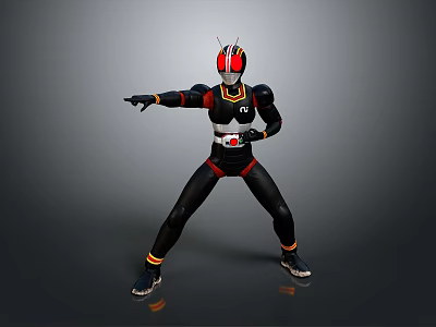Armored Insect Inspired Character In Black Red Yellow Battle Stance Pointing Forward 3d model