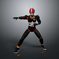 Armored Insect Inspired Character In Black Red Yellow Battle Stance Pointing Forward