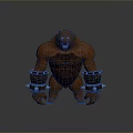 Muscular Brown Monster With Red Eyes And Metal Wrist Guards In Standing Pose