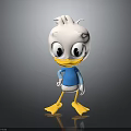 Cute Cartoon Duck Character With White Head Yellow Beak Blue Shirt Standing On Gray Background