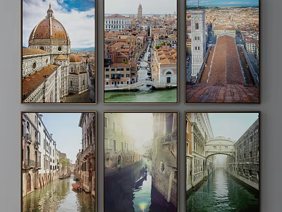 Scenic Italian City Landscapes with Canals Gondolas Red Rooftops and Dome Architecture 3d model