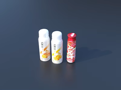Refreshing Bottled Beverages Three Capped With White Red Packaging And Fruit Patterns 3d model