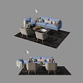 Modern Blue Sofa Coffee Table Set With Accent Chairs Pillows And Floor Lamp 3d model