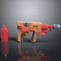 Orange Red Sci Fi Weapon With Vintage Industrial Design Mechanical Handle And Gas Cylinder