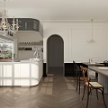 Elegant Dessert Shop Interior With Chandelier Table Chairs Open Doors Terrace And Wooden Floor