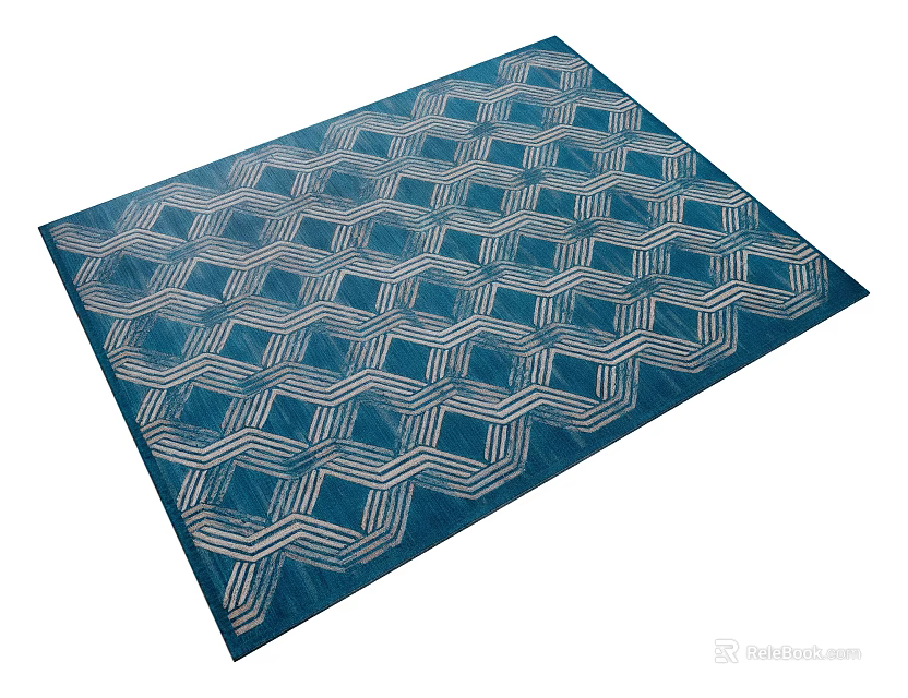 Blue Square Rug With White Geometric Hexagonal Pattern For Modern Decor 3d model 