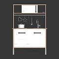 Wooden Compact Kitchen Furniture Unit Featuring Sink Cabinet Top Shelf and Hanging Hooks