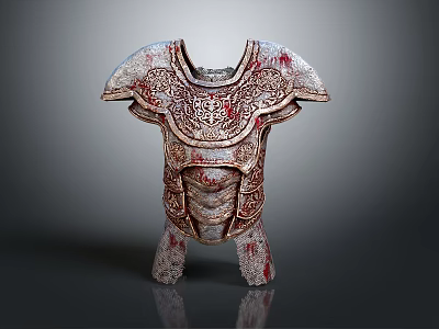 Ancient Armor With Intricate Carvings And Red Accents Historical Design 3d model