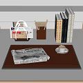 Modern Decorative Ornament Set with Tray Newspaper Coffee Cup Pencil Holder and Books on Desktop