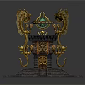Ancient Ornate Structure With Golden Dragons Green Gemstone Carved Details And Stone Steps