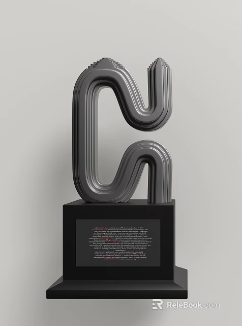 Modern Black Decorative Ornament Set With Curved Lines And Pedestal Base 3d model 