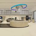 Spacious Car Showroom Interior Featuring FORTHING Reception Desk And Circular Moon Light Decor 3d model