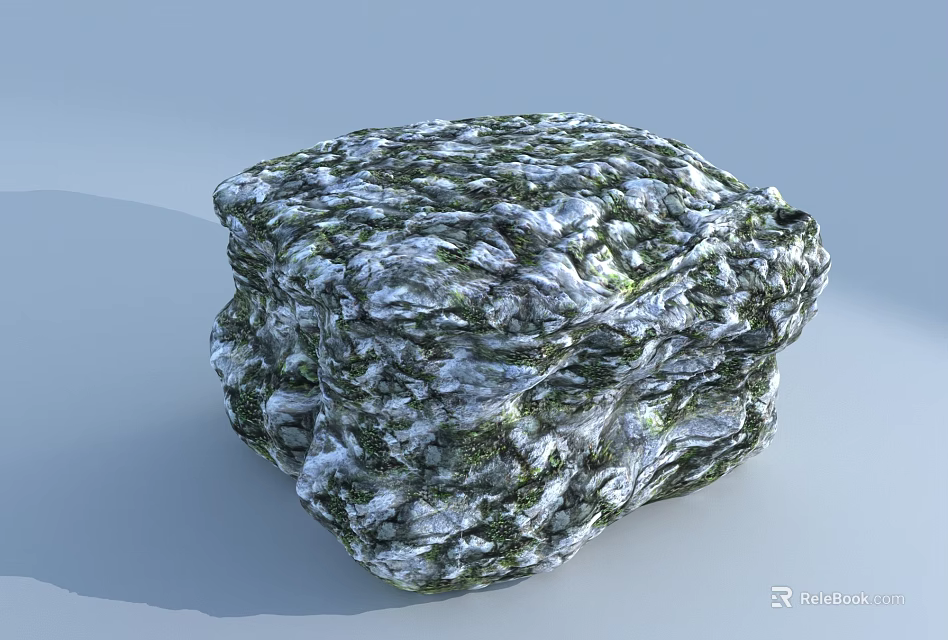 Handcrafted Natural Stone Wood Decor with Irregular Textured Green White Surface 3d model 