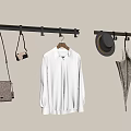 Practical Wall Mounted Hanging Rack With White Shirt Bag Hat And Umbrella 3d model
