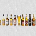Assorted Wine and Beer Bottles With Glasses in Colorful Display Arrangement