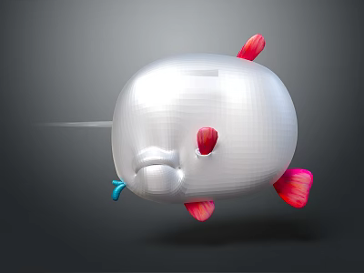 3D Rendered Aquatic Animal Fish with White Grid Texture Body Red Fins and Blue Details 3d model