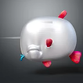 3D Rendered Aquatic Animal Fish with White Grid Texture Body Red Fins and Blue Details