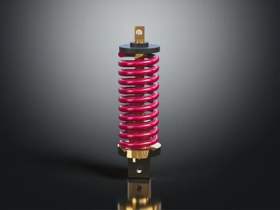 Red Coil Shock Absorber with Golden Top and Bottom Connectors as Professional Hardware Tool 3d model
