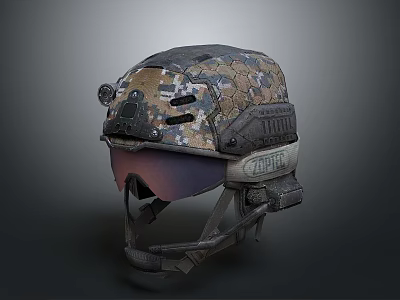 Military Tactical Helmet With Camouflage Pattern Visor And Communication Headset 3d model