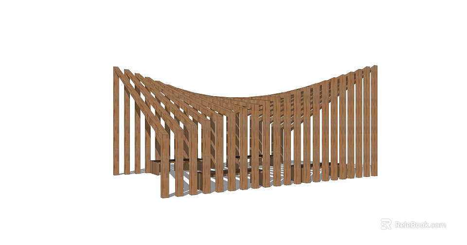 Modern Curved Wooden Pergola With Slatted Structure For Outdoor Design 3d model 
