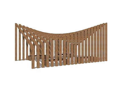Modern Curved Wooden Pergola With Slatted Structure For Outdoor Design 3d model