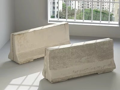 Concrete Fence Barriers in Indoor Space With Window High Rise Buildings and Green Plants 3d model