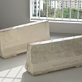Concrete Fence Barriers in Indoor Space With Window High Rise Buildings and Green Plants
