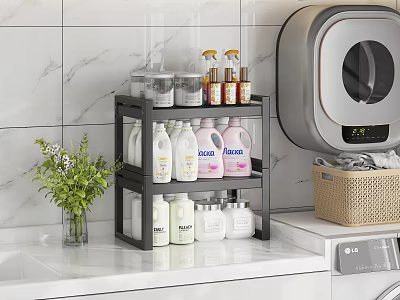 Multi Layer Storage Shelf in Laundry Room Organizing Laundry Supplies Next to Washing Machine 3d model