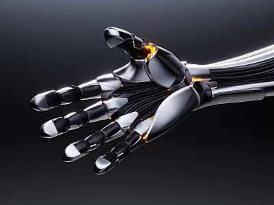 Smart Machine Robotic Hand With Metallic Structure And Illuminated Joints 3d model